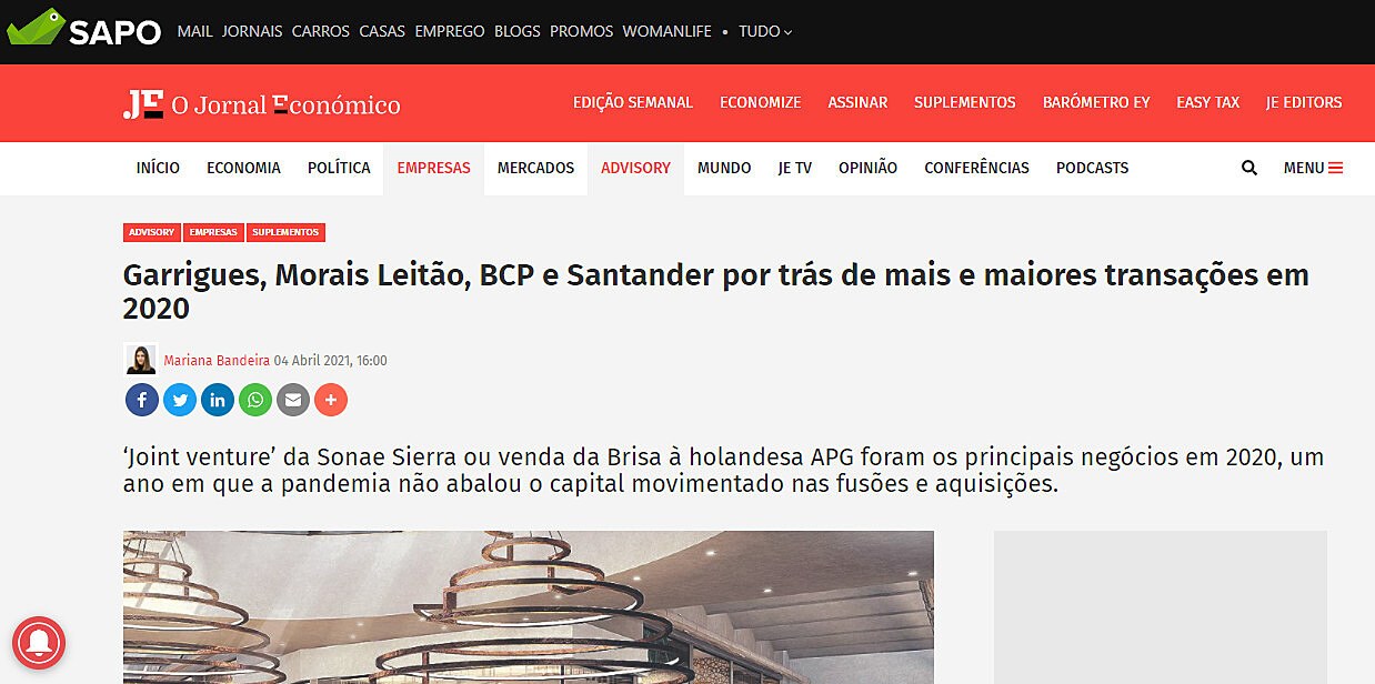 Garrigues, Morais Leito, BCP e Santander por trs de mais e maiores transaes em 2020